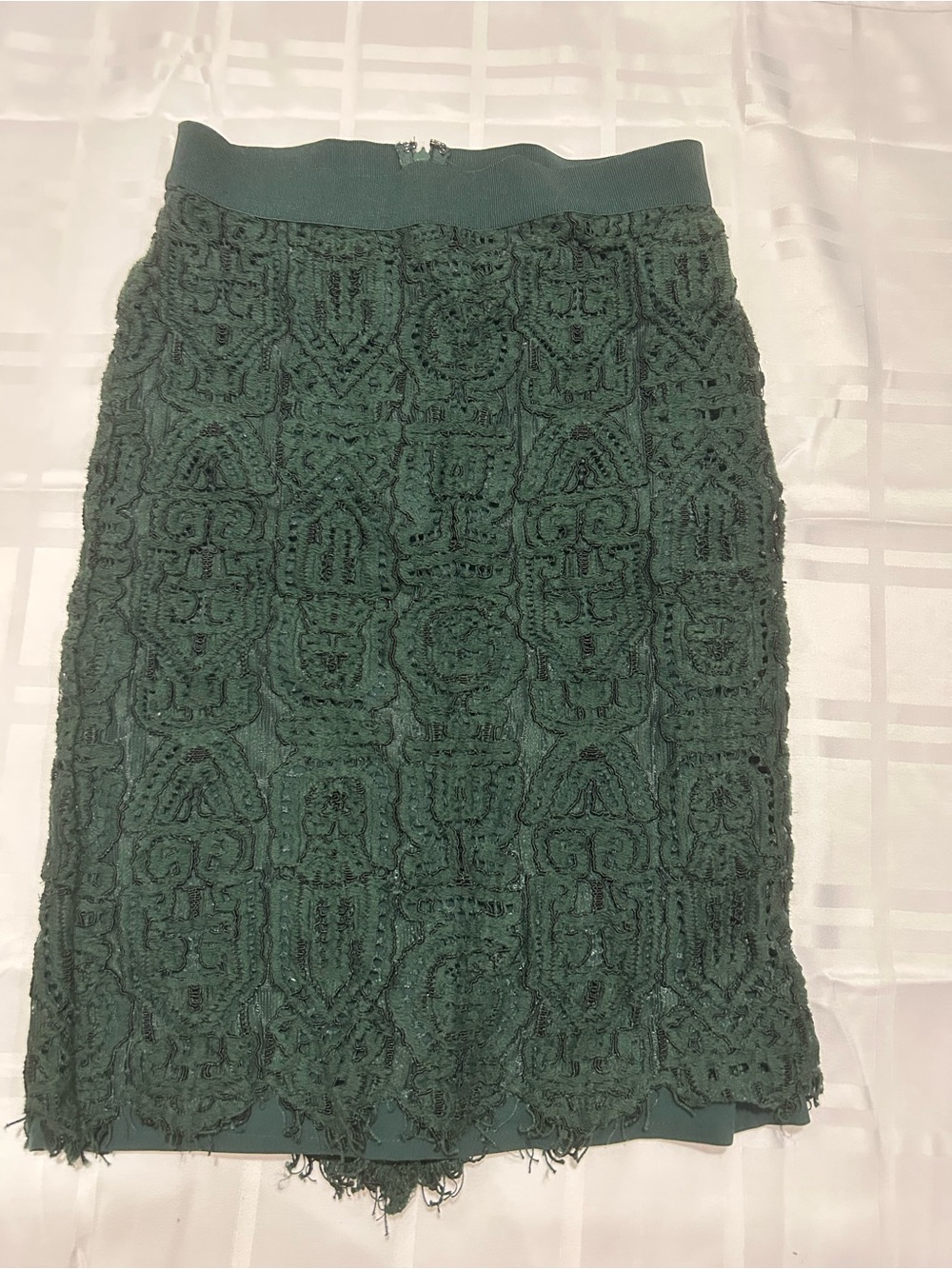 Ann Taylor Dark Green Lace-Textured Pencil Skirt
